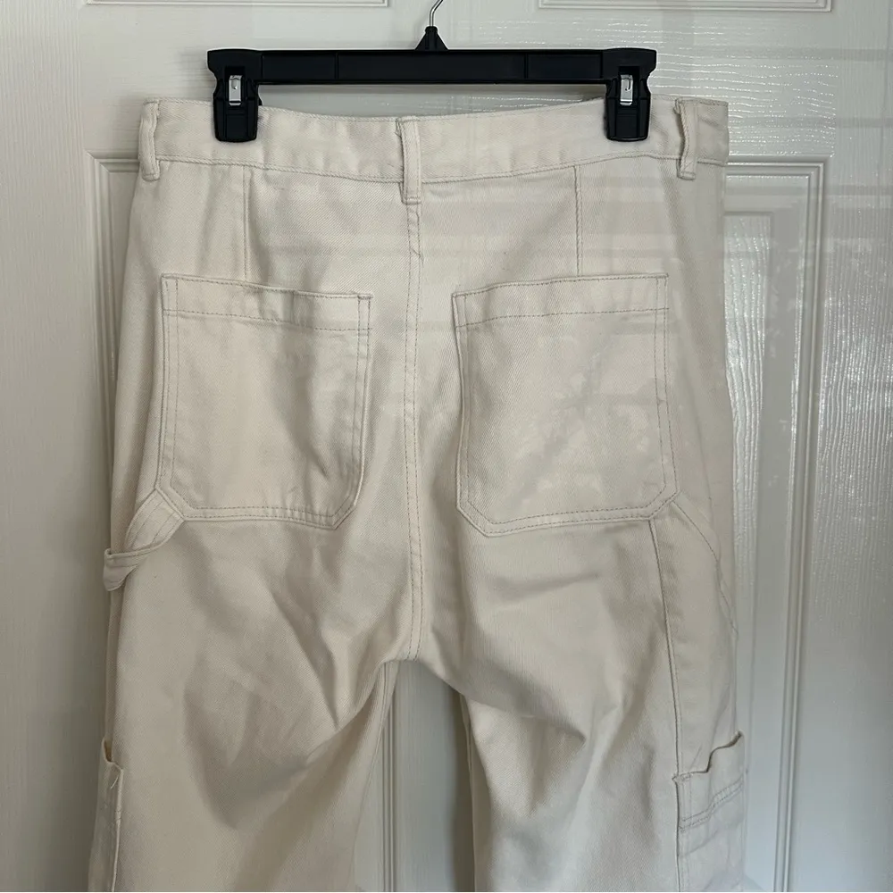 H&M Women’s 10 Off-White Cargo Carpenter Jean Pants Trousers Multi Pockets Large - Image 6