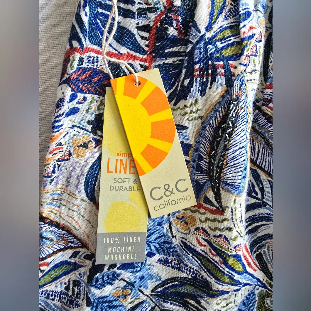 C&C‎ California 100% Linen Floral Print Women's Wide Leg Pants Size L - Image 11