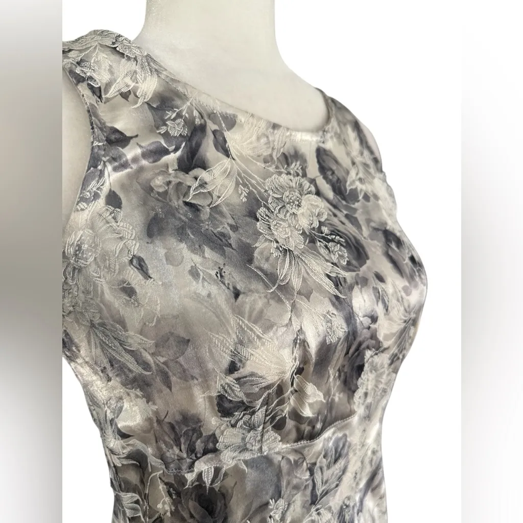 Vintage 90’s All that Jazz Silver Jacquard Floral Satin Maxi Dress - Image 7
