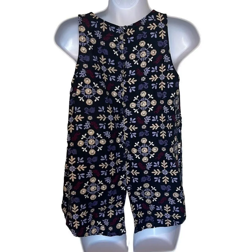 Ann Taylor Factory XS Blue Purple Floral Linen Blend Flowy Top Workwear Office - Image 2