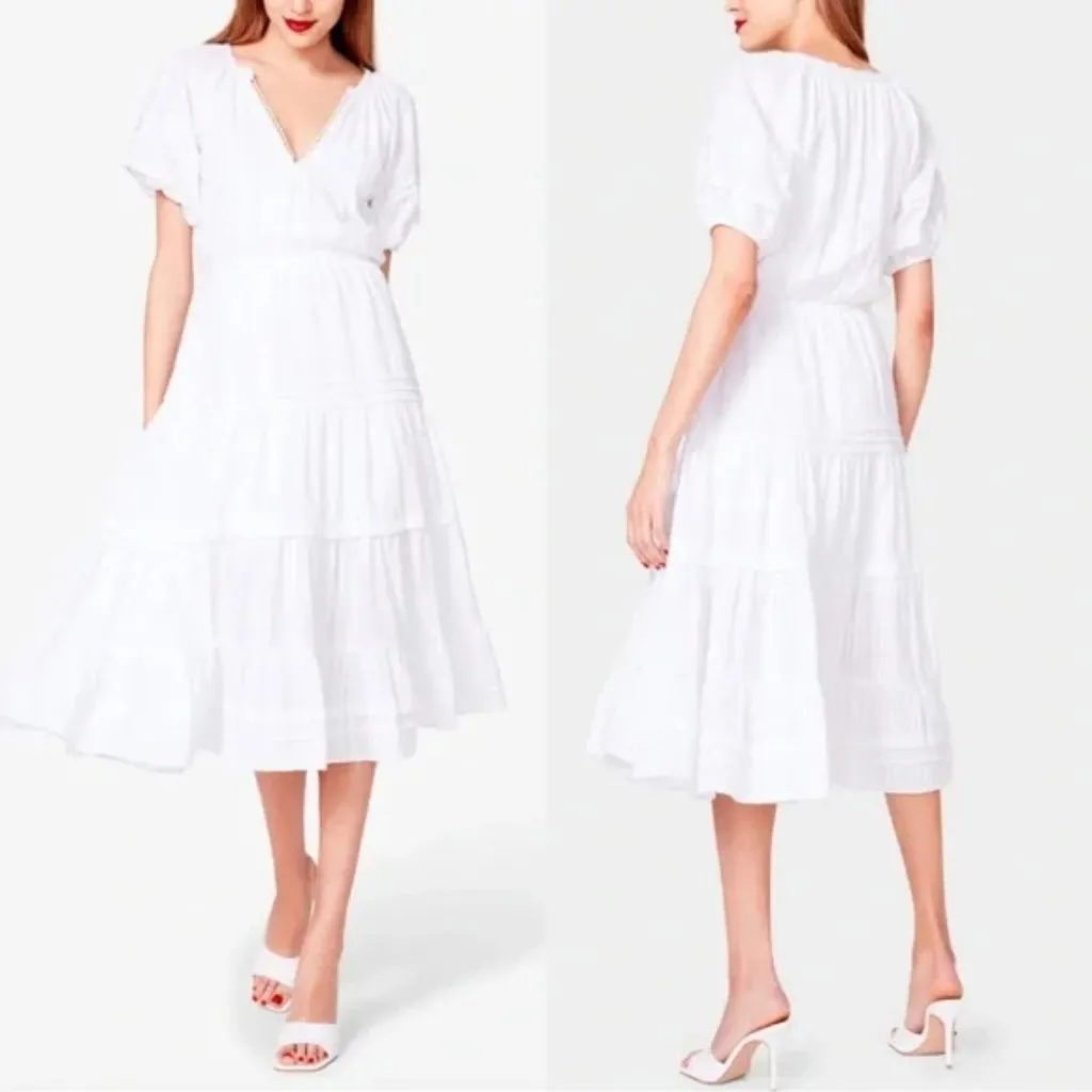 Betsey Johnson White Spectator Tiered Midi Dress Prairie Cottagecore Confetti - Image 2