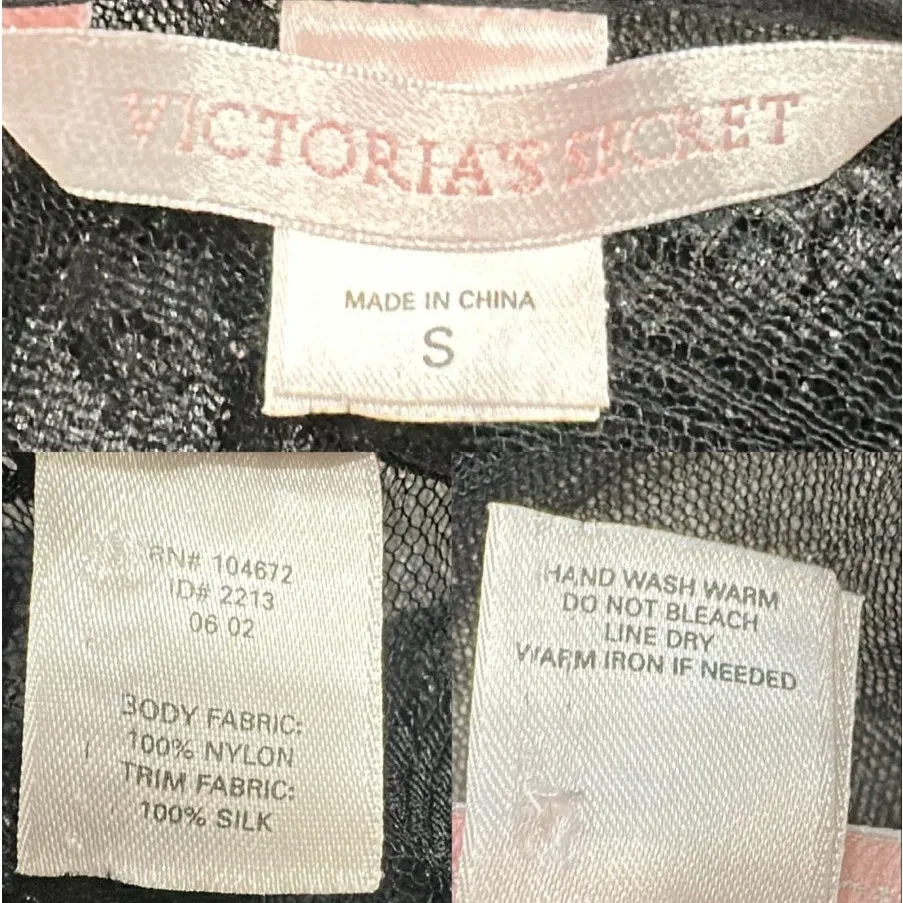 VTG Y2K Victoria's Secret Black Silk Trim Sheer Mesh Floral Lace Tie Front Cami - Image 10