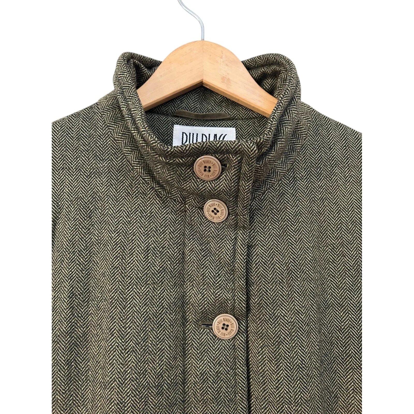 Vintage Bill Blass Loro Piana Wool Cashmere Herringbone Long Jacket Coat Size 14 - Image 3