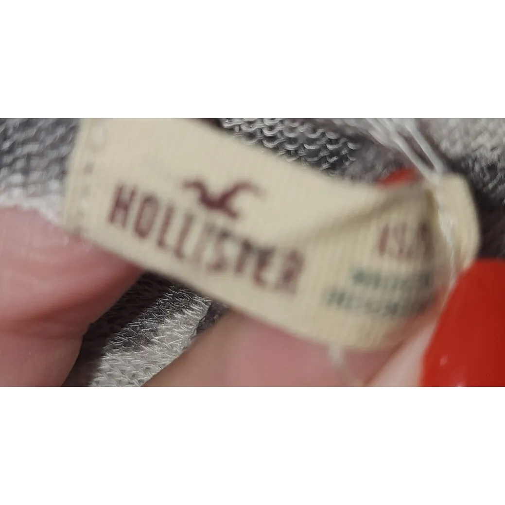 Hollister Striped Hooded Top Ruffle‎ Hem Long Sleeve Casual Gray Size M - Image 3