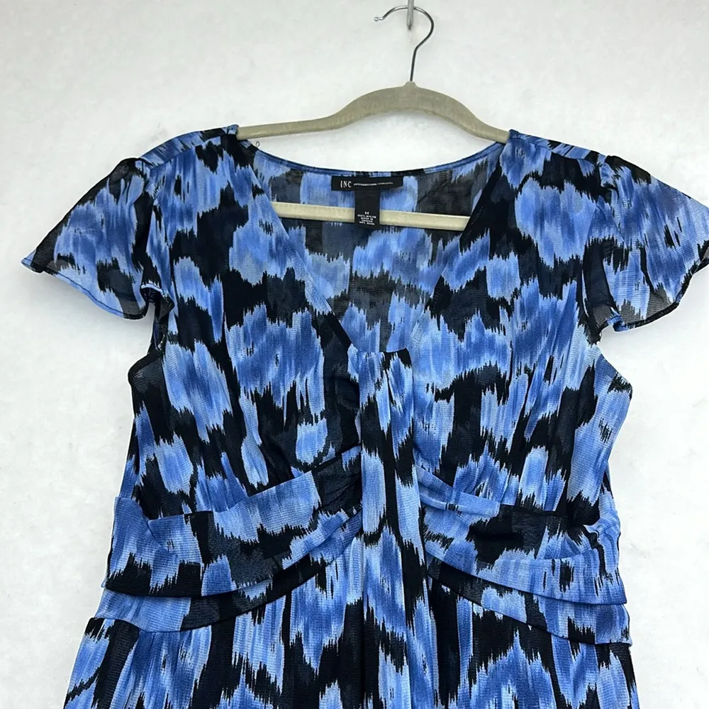 I.N.C Mesh Top Ruffle Hem Floral Print V-neck Short Sleeves Sz M - Image 3