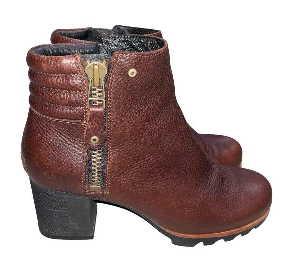 Women’s Sorel Brown Leather Danica Heeled Waterproof Booties Boots size 9.5 - Image 3