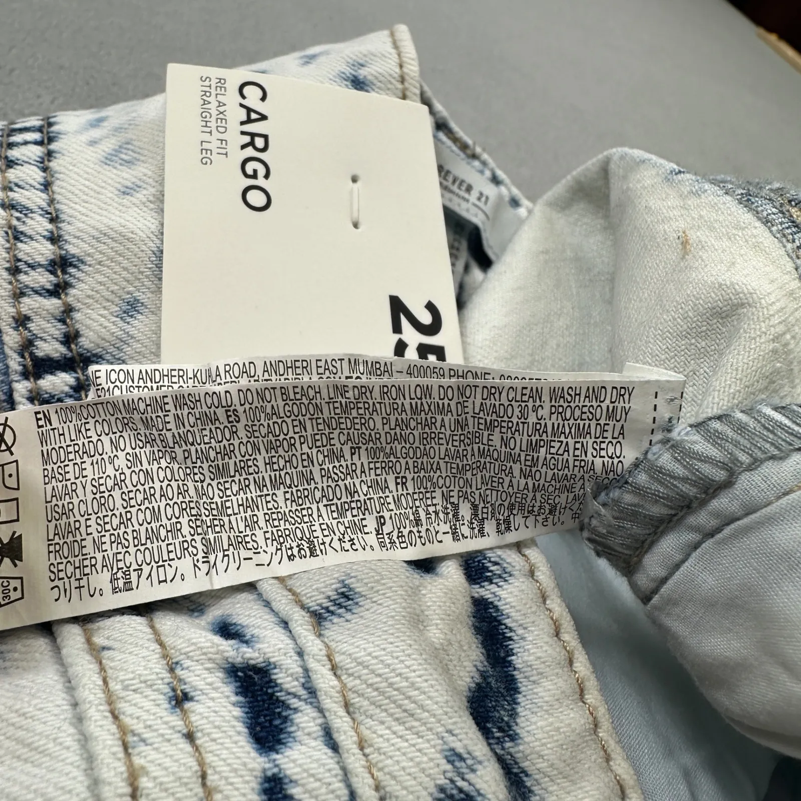 Forever 21 Premium Denim Cargo Jeans 25 Women Light Relaxed Fit Straight Leg Y2K - Image 7