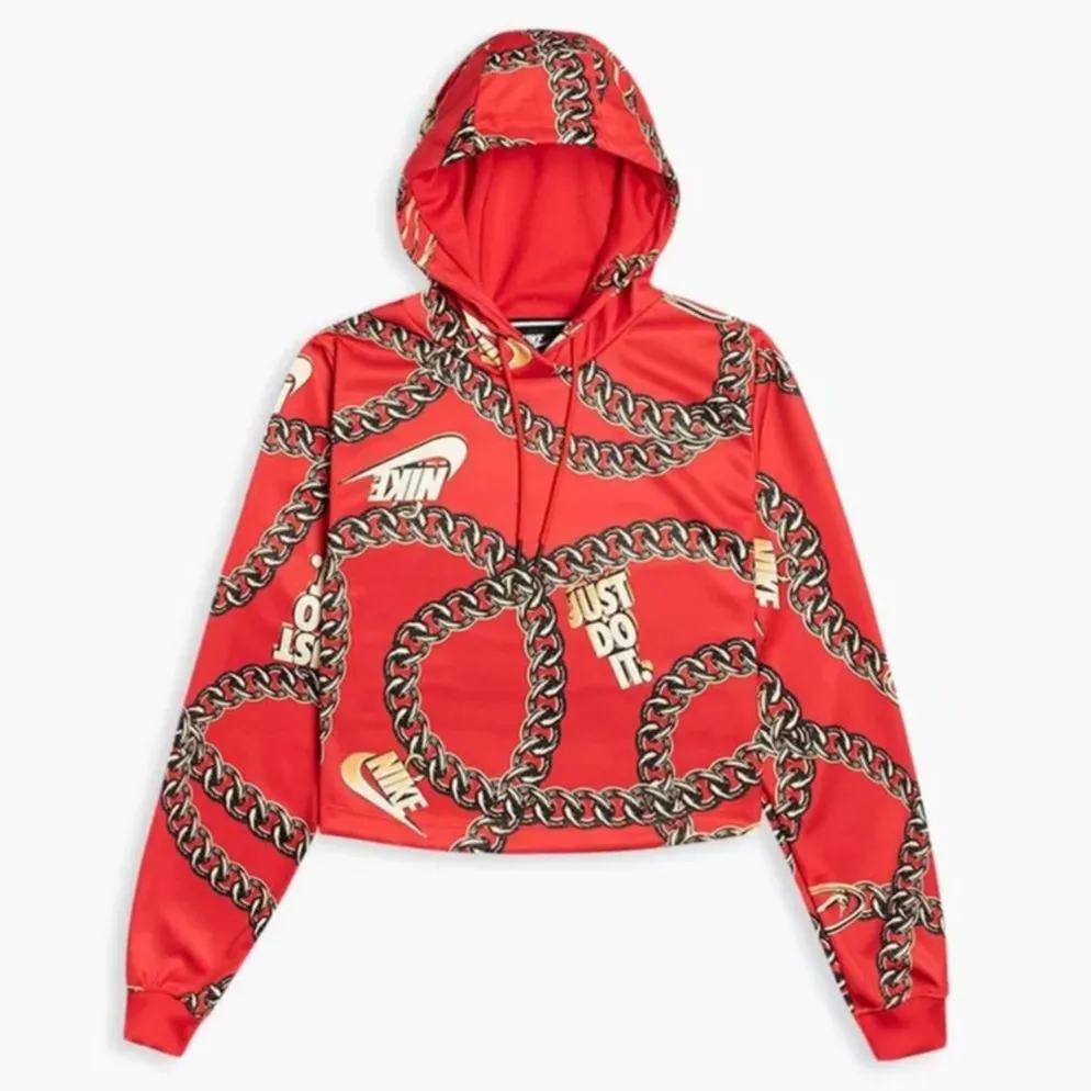 Nike Sportswear Icon Clash‎ Womens Cropped Hoodie Loose Fit Red Chain Size Small - Image 4