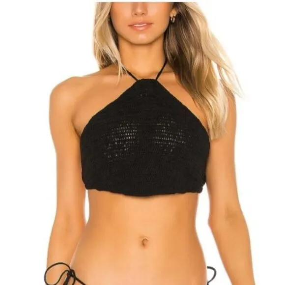 New! Frankies bikini jimi black crochet halter bikini top‎ 100% cotton, size S - Image 11
