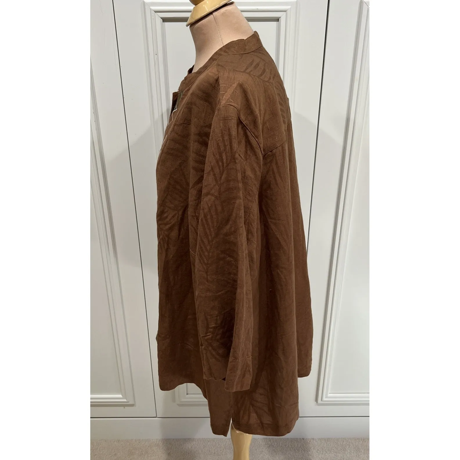 Vtg Erin London Linen Blend Button Up Shirt Jacket Embroidered Bamboo Brown Size 3X - Image 6