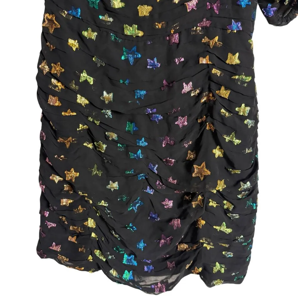 Shoshanna Ronnie Starry Night Black Rainbow Metallic Star One Shoulder Dress  6 - Image 14