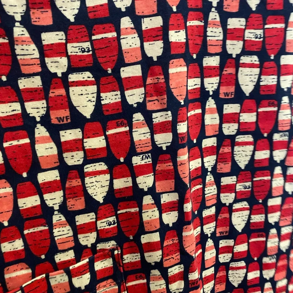 Weird Fish Women’s Midi Dress Size 12 Red Blue Bottle Print Bust 36” Length 38” - Image 4