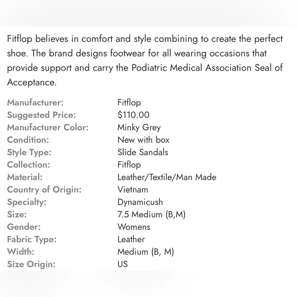 Fitflop Gracie Minky Grey leather Slide Sandals with rhinestones trim. Size7.5. - Image 4