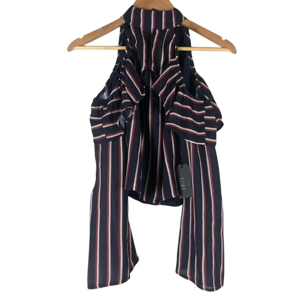 Lucca Couture NWT Mia Cold Shoulder Stripe Ruffle Top - Image 2