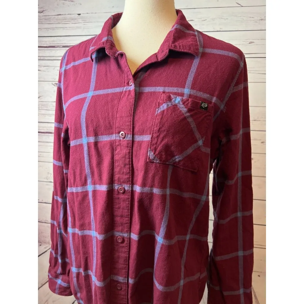 Fox Racing Flannel Plaid Button Front Shirt size Large womens Moto Western Pink - Image 2