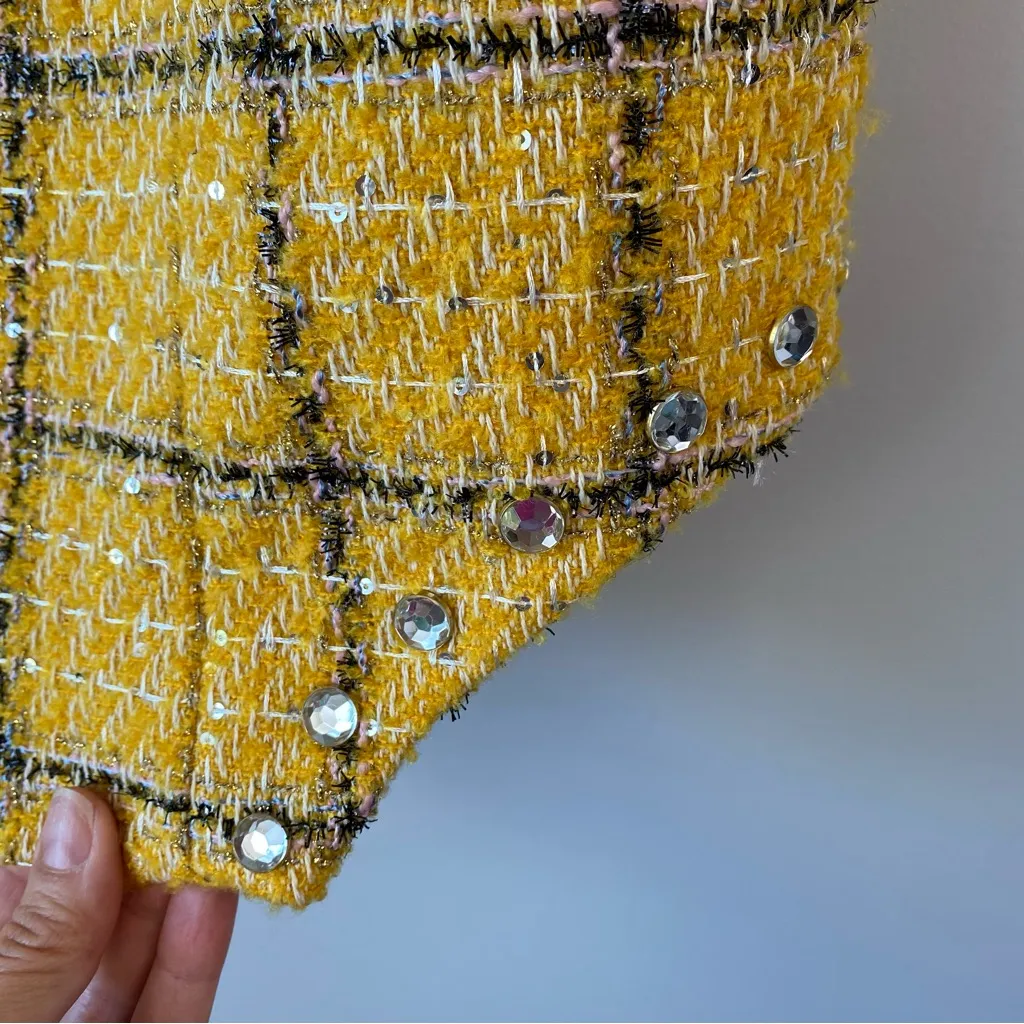 Assignment Revolve Cady Strapless Tweed Mini Dress Yellow‎ L Yellow Size L - Image 8