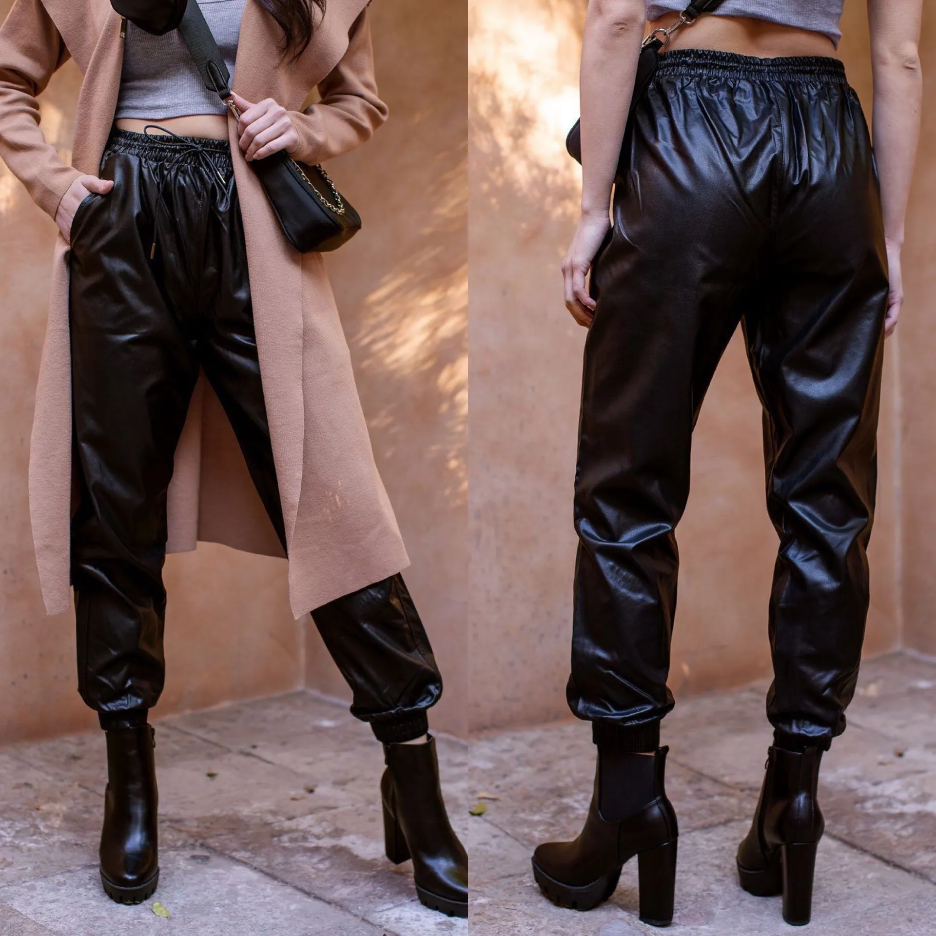 Black Vegan Leather Joggers - Image 4