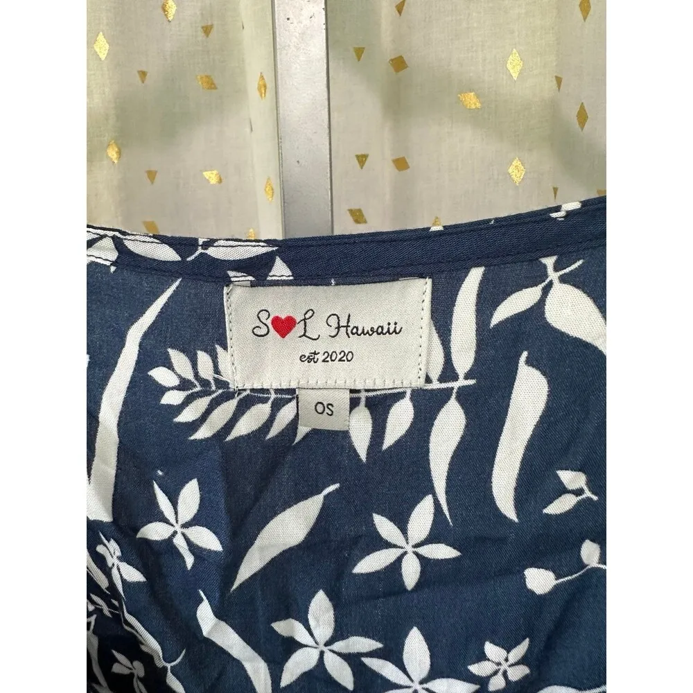 SL Hawaii Hawaiian Balloon Sleeves On Off Shoulder Crop Self Tie Wrap Top OS Blue Size undefined - Image 6