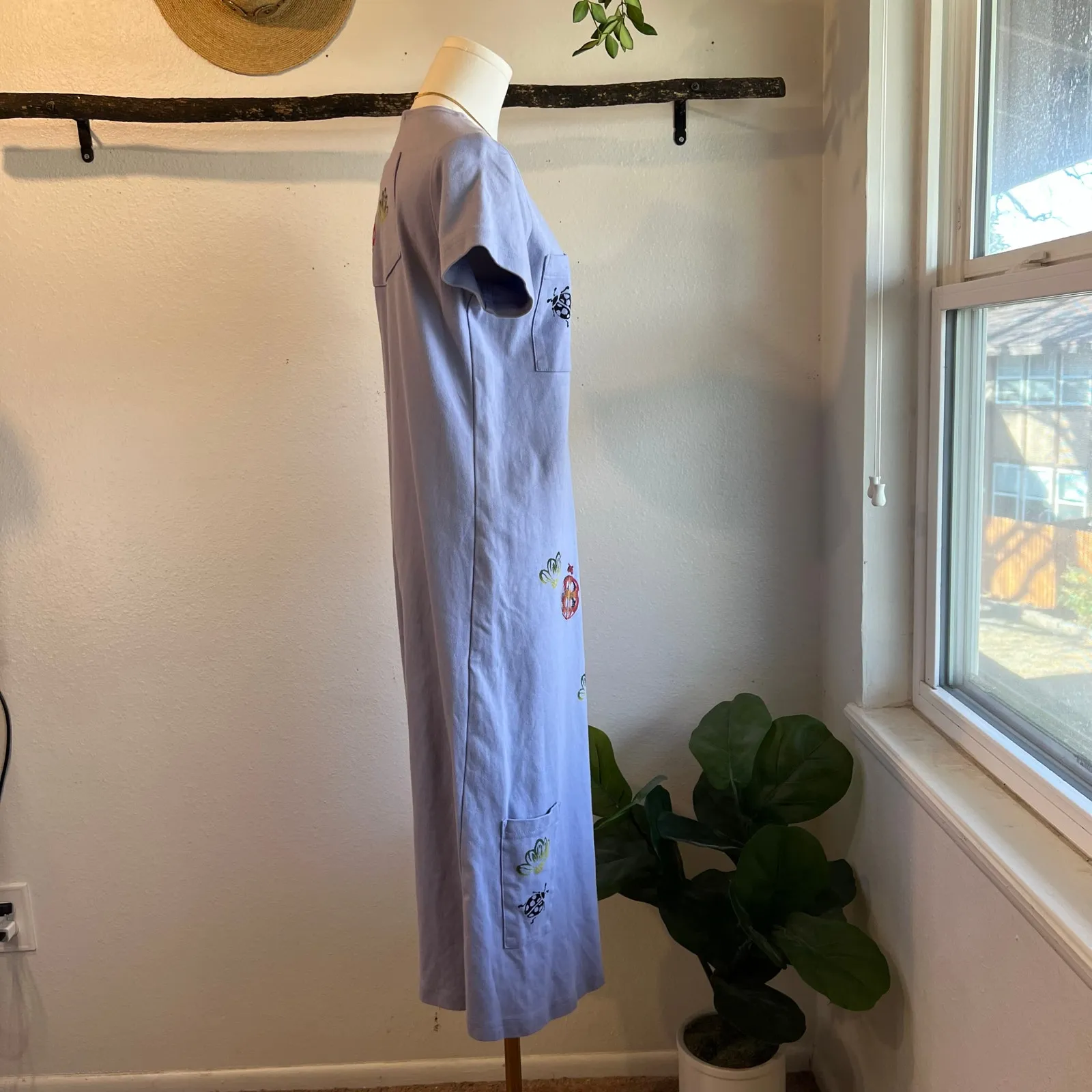 Vintage USA Focus Cotton Purple Painted Lady Bug Printed Pocket Dress Size Small - Image 4