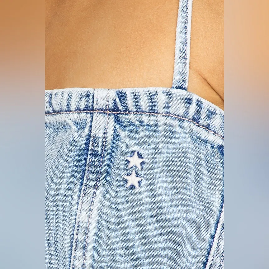 NWT Revolve Icon Denim Judy Mini Dress in Sky Denim Blue Women's Dress Size XS - Image 4