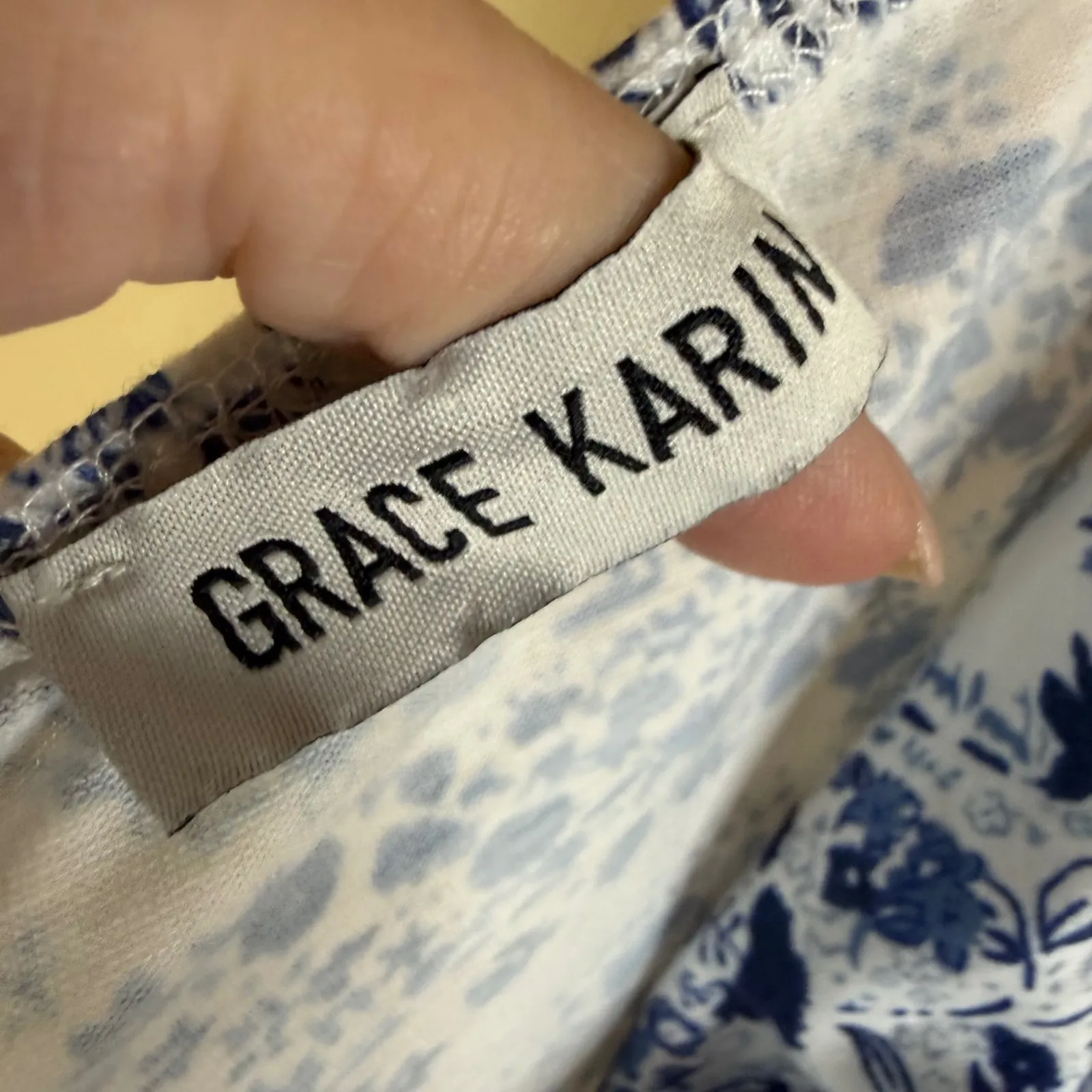 Grace Karin Vacation Ruched Paisley Print Strapless Maxi Dress Blue White Size L - Image 6