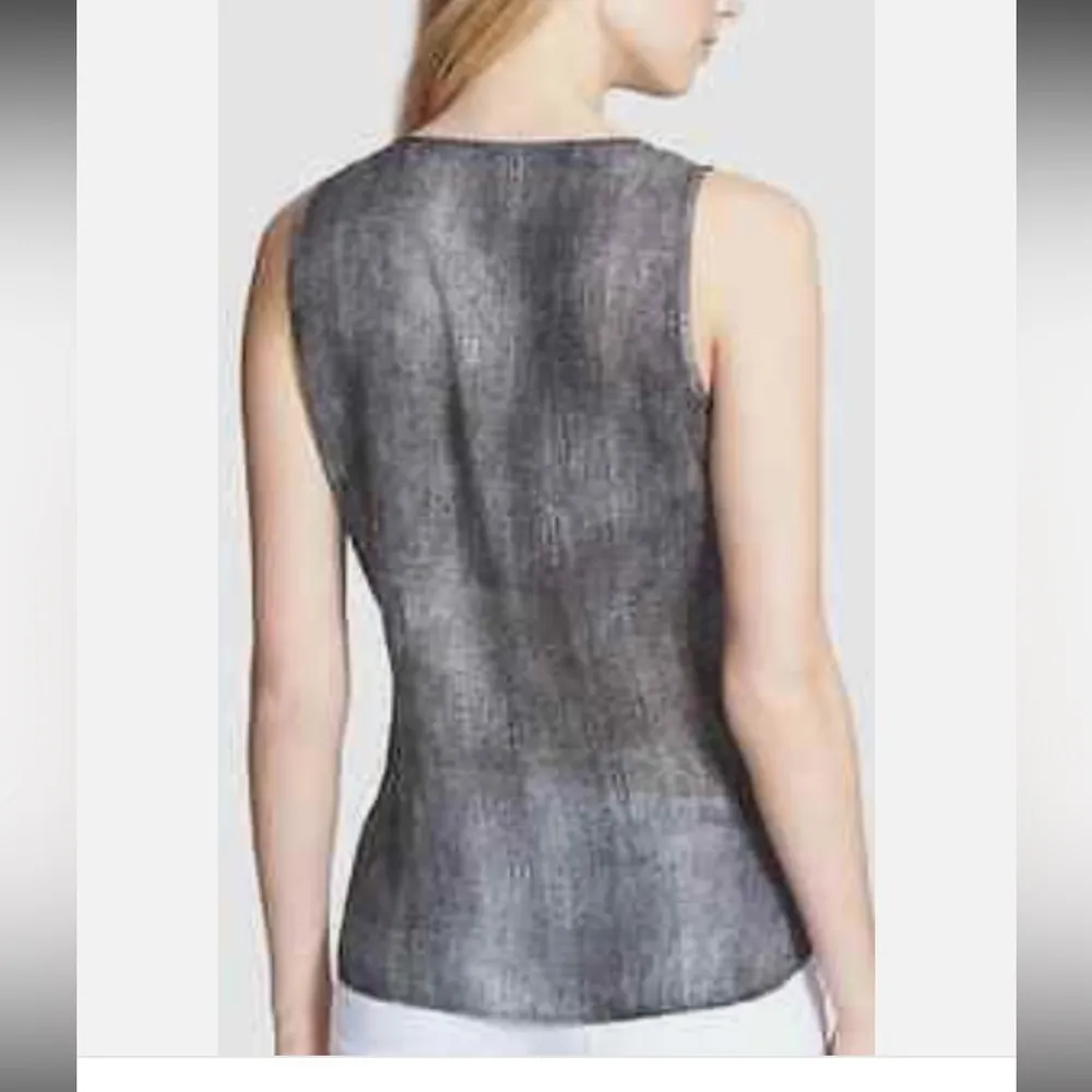 Eileen Fisher Dark Pearl Gray Woodgrain Printed Ramie U-Neck Shell - Image 7