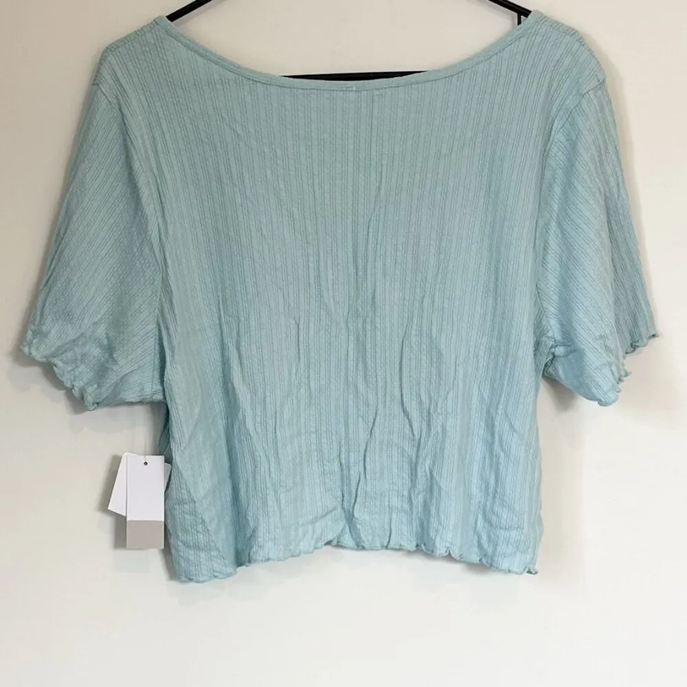 NWT BP by Nordstrom Light Blue Pointelle Rib Cropped Short Sleeved Henley - 3X - Image 5