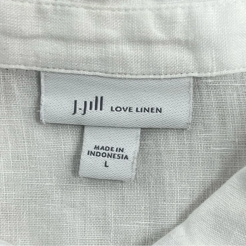 J.Jill Love Linen Womens L collared Blouse top popover Roll Up Sleeves w/pockets - Image 5