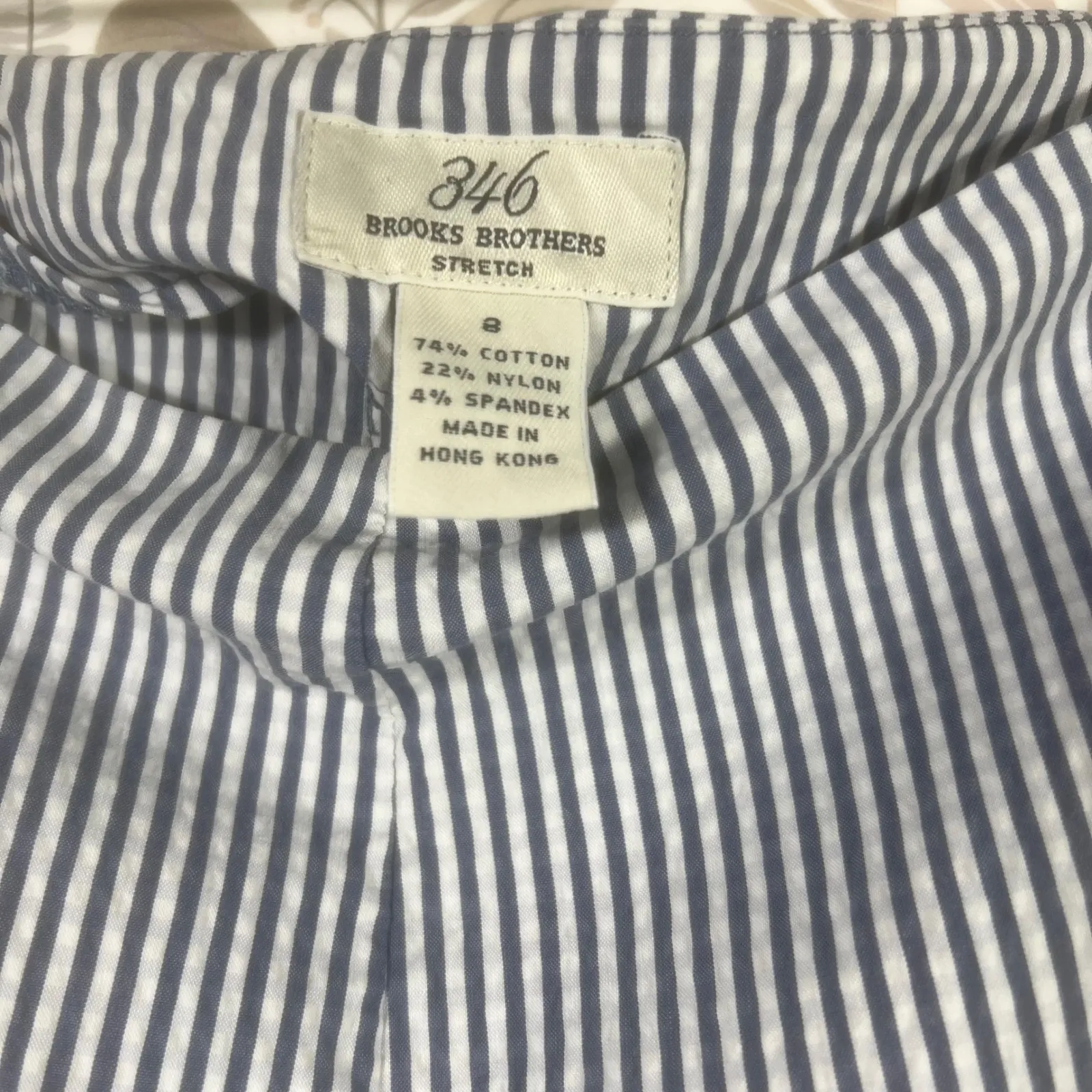 Vtg Brooks Brothers 346 Women's Pants 8 Blue White Pinstripe Stretch‎ Hong Kong - Image 3