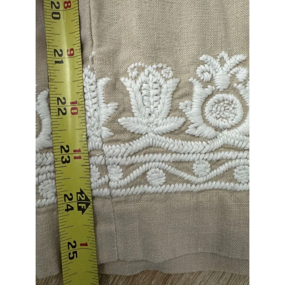 Talbots Linen Embroidered Country Club Casual Wide Leg Cropped Pants 10 - Image 8