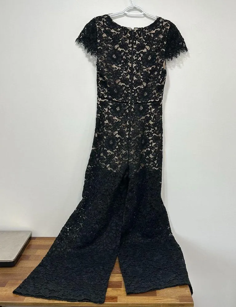 Alice‎ + Olivia Womens Jumpsuit 8 Black Lace Wide Leg Cut Out One Piece - Image 7