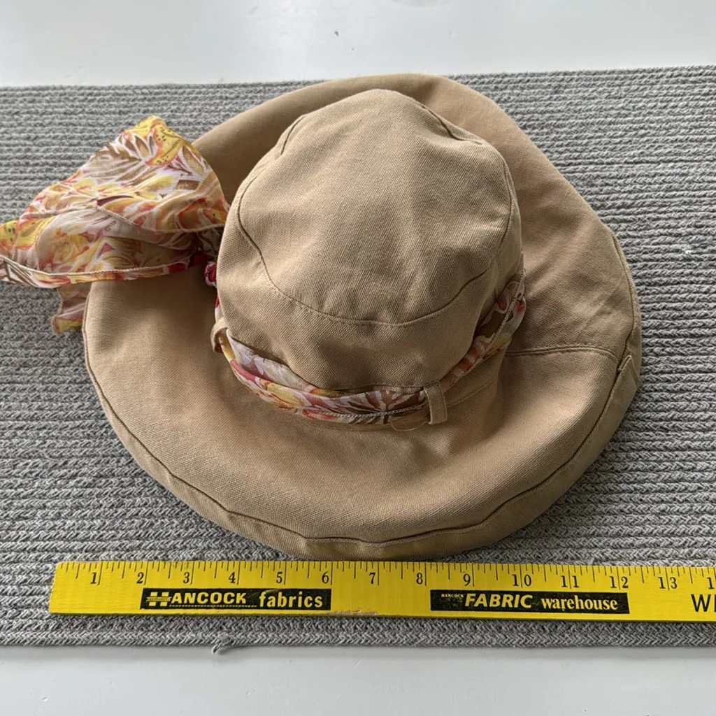 Scala Collection Tan Khaki Cotton Sunhat with Scarf Tie Detail NWOT - Image 7