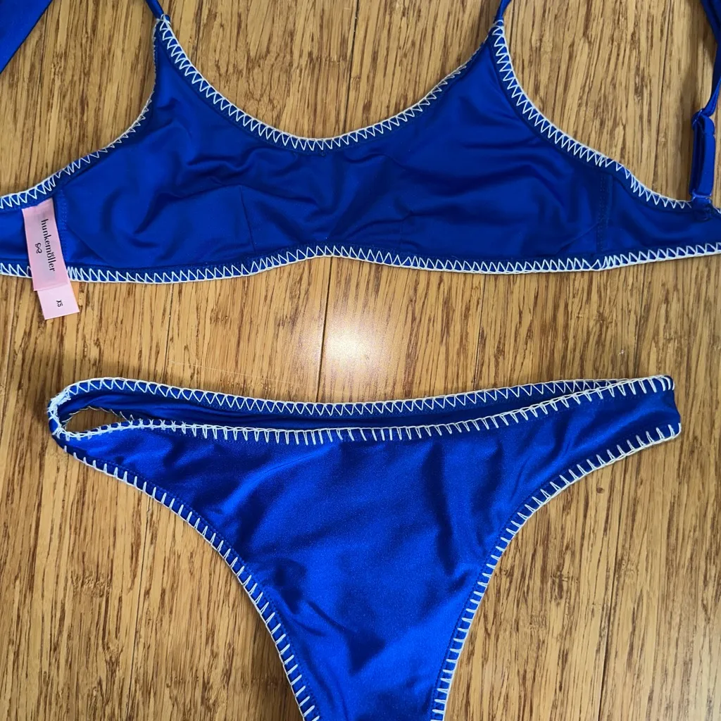 Blue Bikini Set with White Stitching - Image 4
