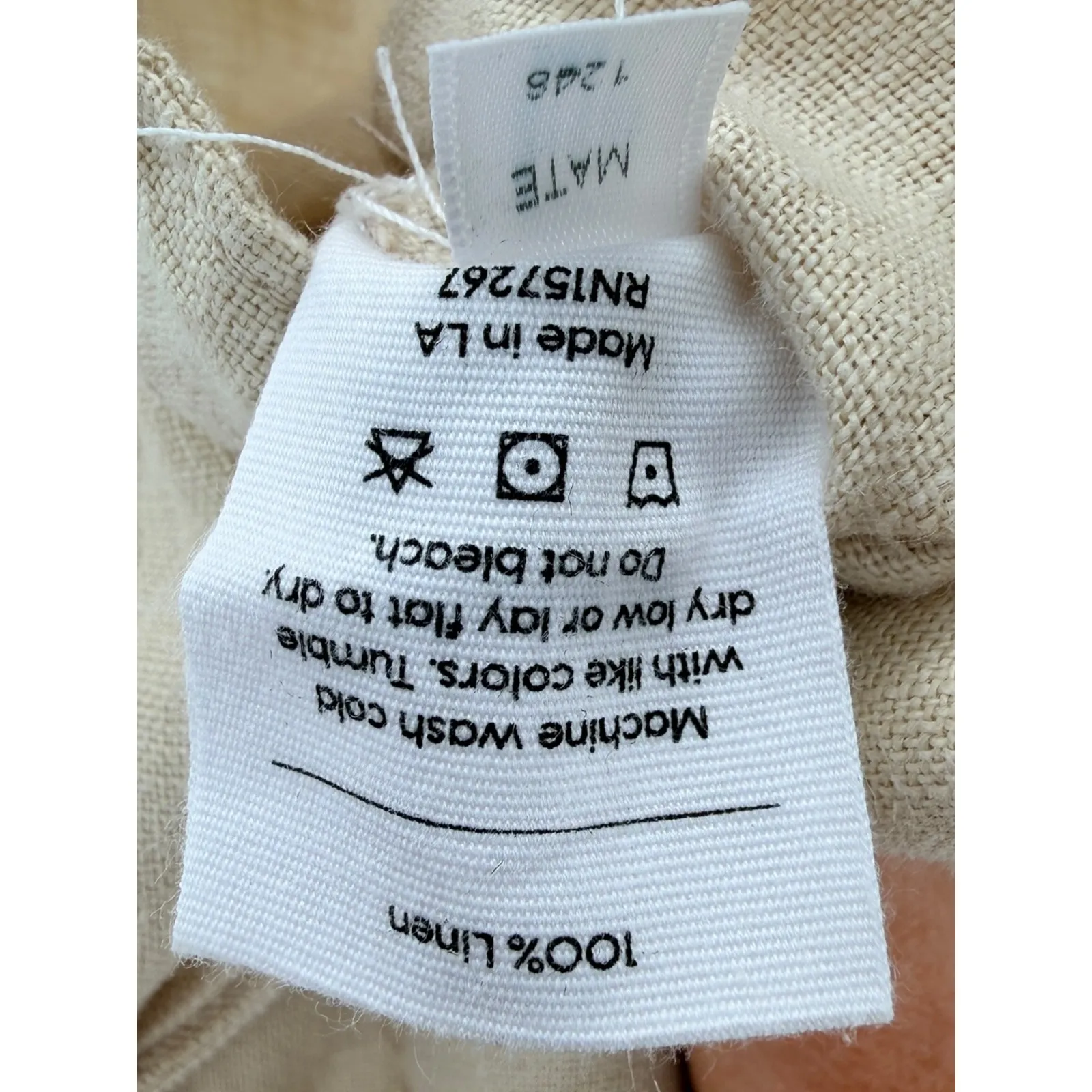 MATE The Linen Utility Jumpsuit Tan Short Sleeve Button Front Cargo Pockets XL - Image 5