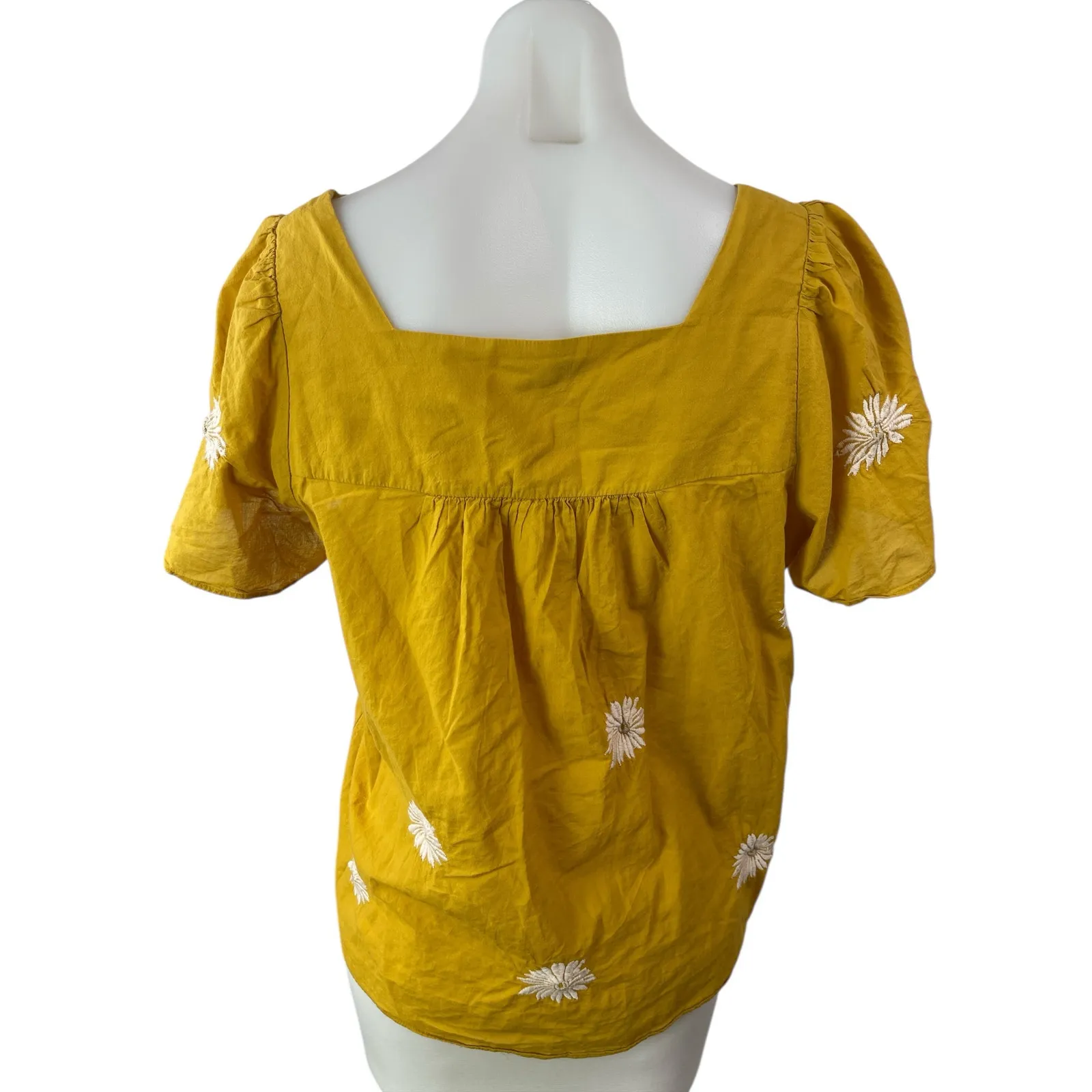 Madewell Womens Yellow Gold Floral Embroidered Square Neck Babydoll Blouse Top M - Image 2