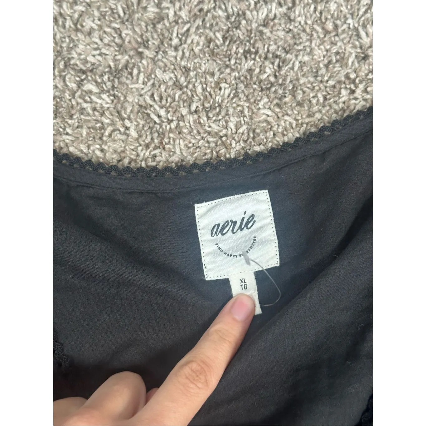 Aerie Rock 'N' Ruffle Mini Dress Black Long Sleeve Boho Smocked Lace Size XL - Image 4