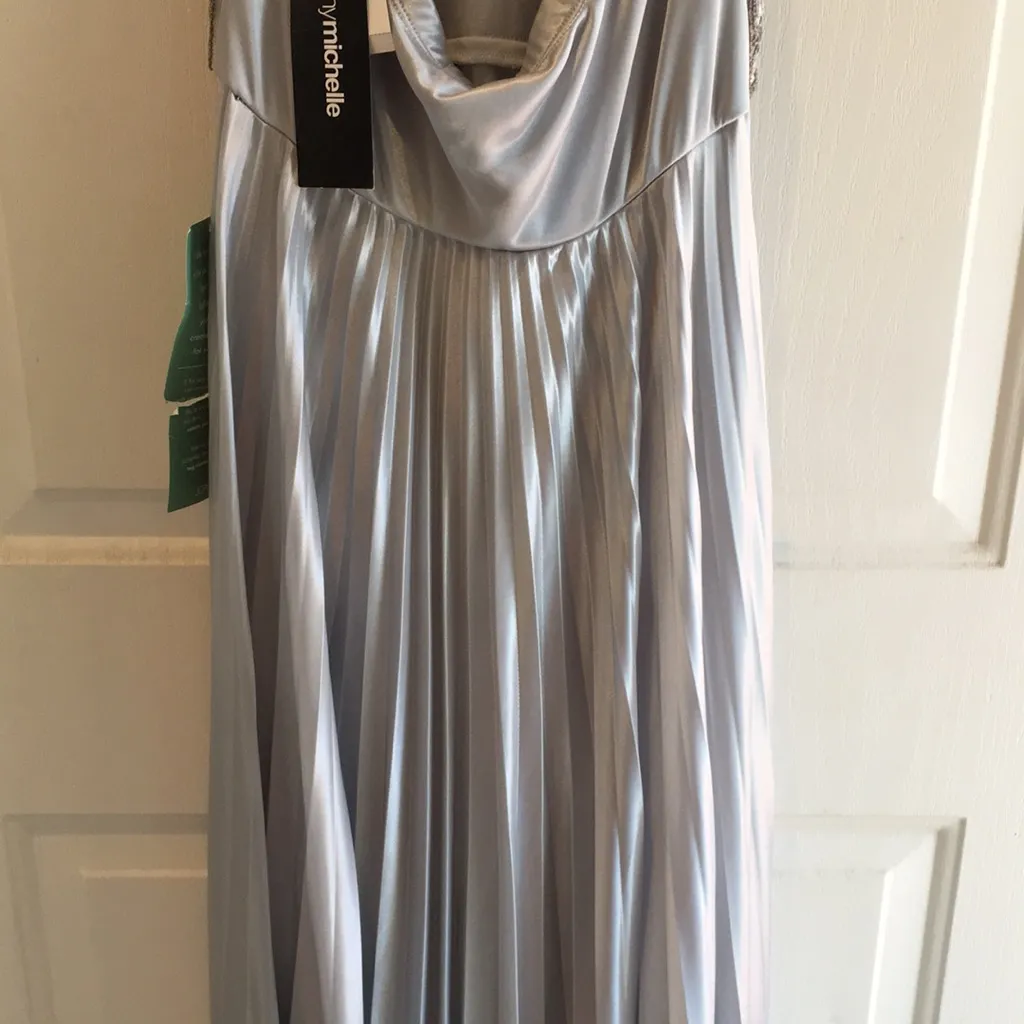 New My Michelle Formal or Prom Halter Beaded Dress Silky Satiny Pleated Medium - Image 13