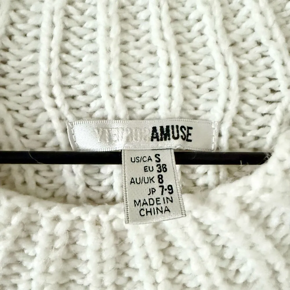 Amuse Society Flare Sleeve Knit Crew Neck Sweater in Cream - Size S - Image 5