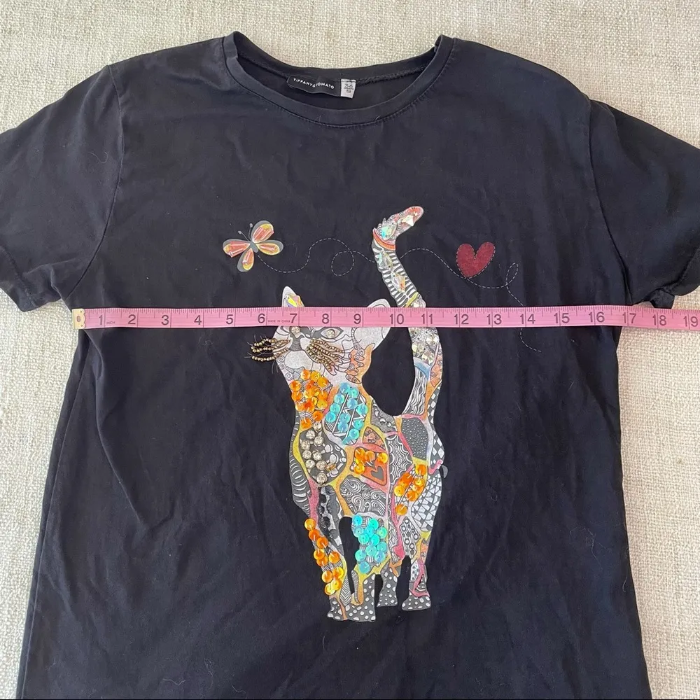 Tiffany & Tomato Black Tee with Embellished Cat - Image 12
