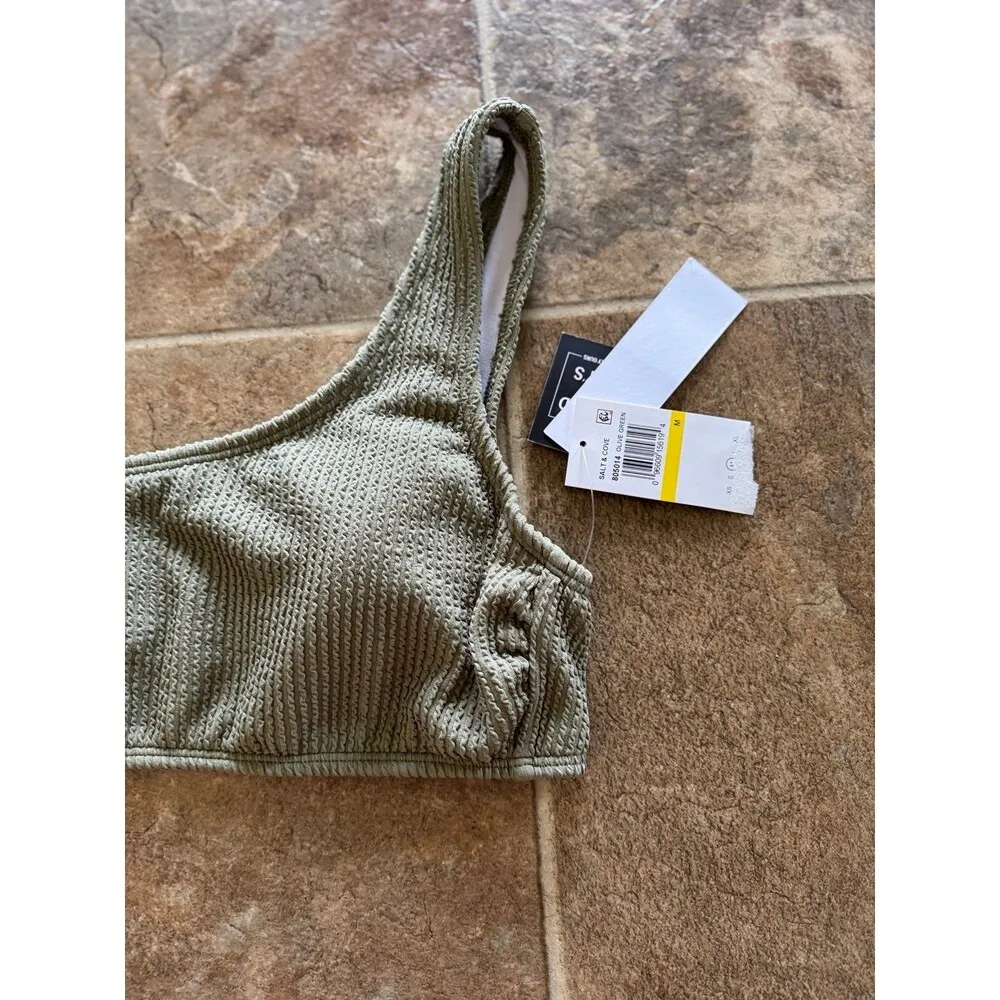 Salt + Cove One Shoulder Ribbed Bikini Top Olive Green Size Small - Image 5