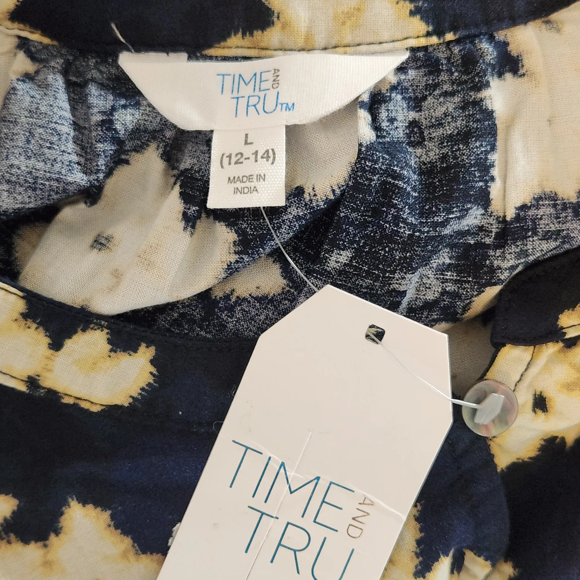 Time and Tru Navy Floral Print Babydoll Mini Dress Size Large NWT Blue - Image 8