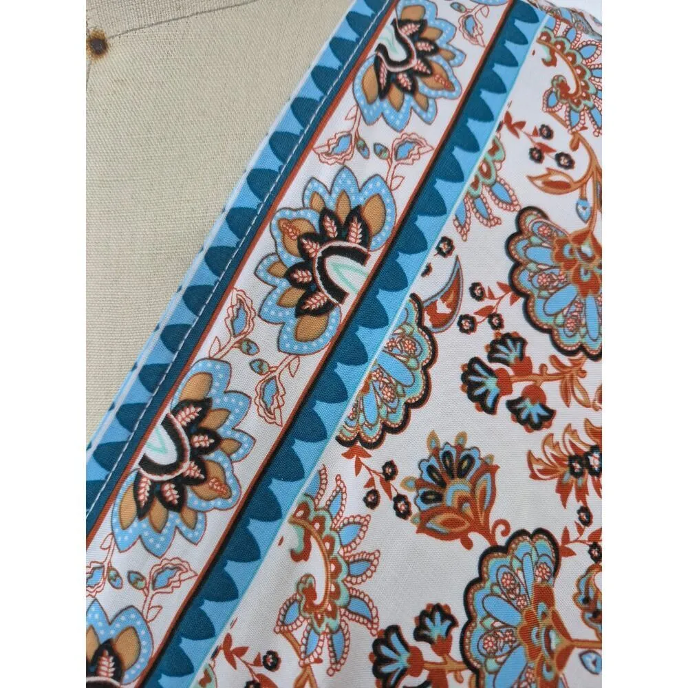 Kimono Style lightweight Floral Border Print BoHo coat full length Cotton O/S White Size undefined - Image 5