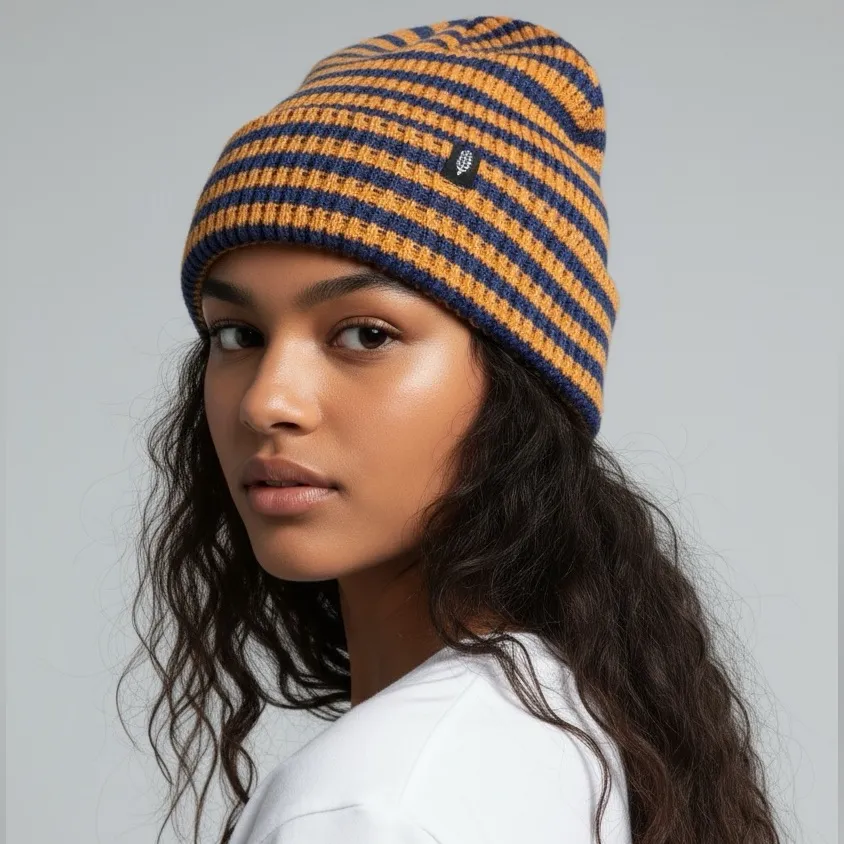 NWT Free People Stripe It Up Cool Down Beanie in Varsity Orange - Image 3