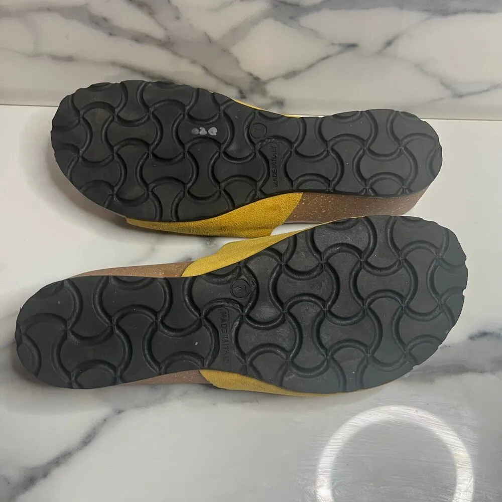 Marina Luna Italian Women's Yellow Suede Beachy Summer Slide Wedge Sandals Sz 7 - Image 7
