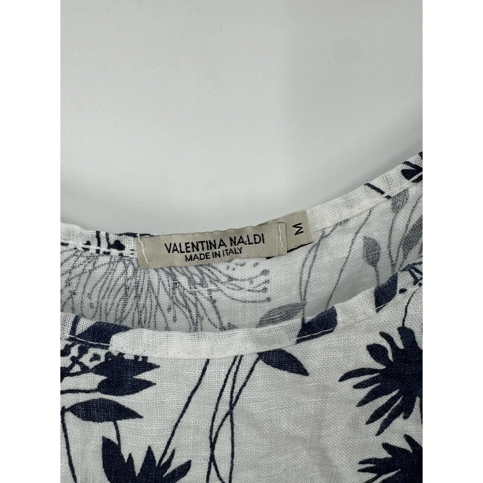 Valentina Naldi Linen Midi Floral Dress Women Medium White Beach Coastal Prairie - Image 3