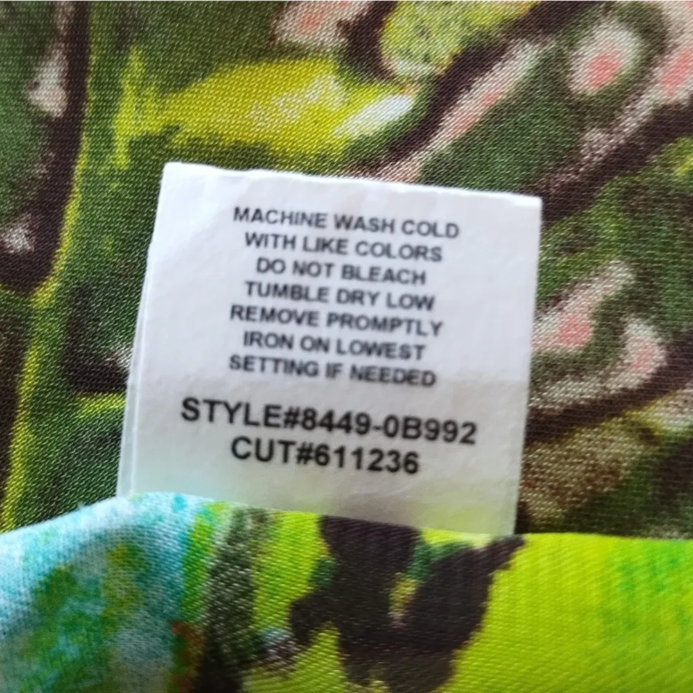 Cha Cha Vente Green Multi-Colored Split Neck 3/4 Sleeve Hi Low Tunic Blouse M - Image 14