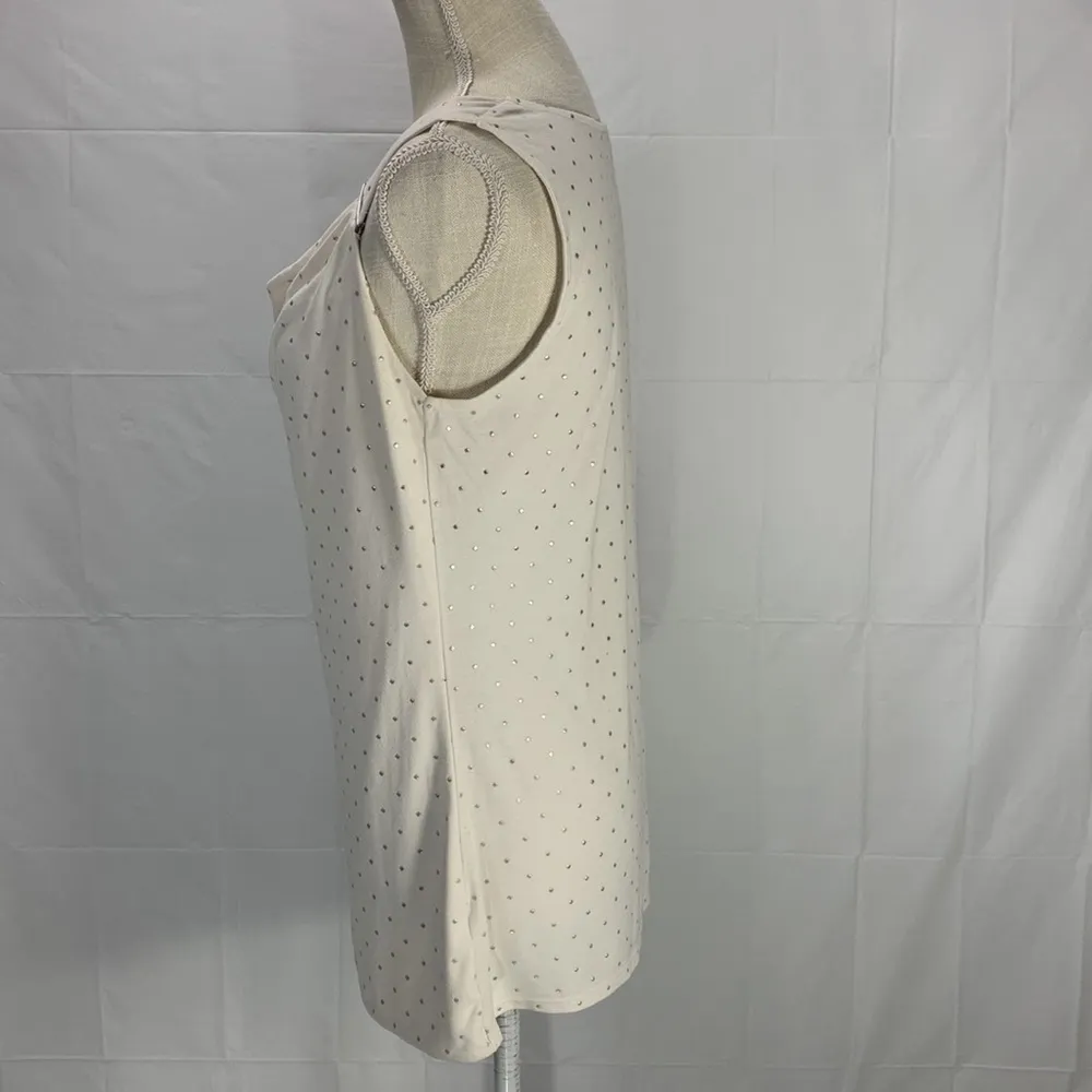 White House Black Market Silver Studded Cream Draped Neck Sleeveless Top… - Image 7