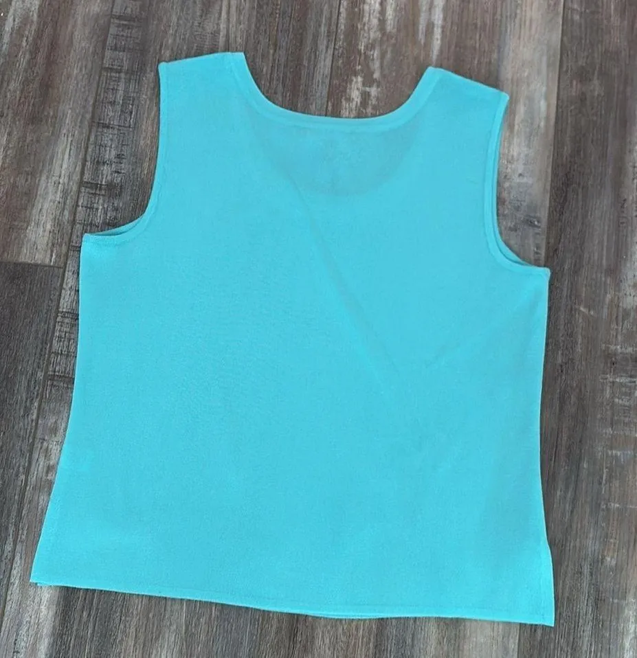 Ming Wang Scoop Neck Knit Tank Top Aqua Blue Small - Image 5