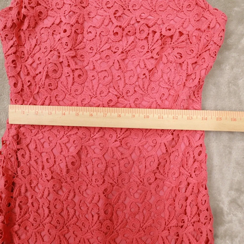 LAUREN Ralph Lauren Women's Coral Pink Crochet Overlay Cap Sleeve Dress size 4‎ - Image 5