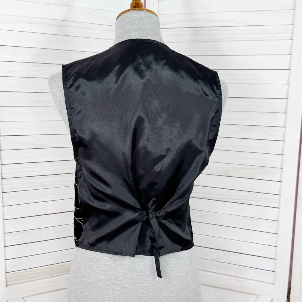 Vintage DressBarn Metallic Floral Velvet Vest Waistcoat Black Small - Image 4